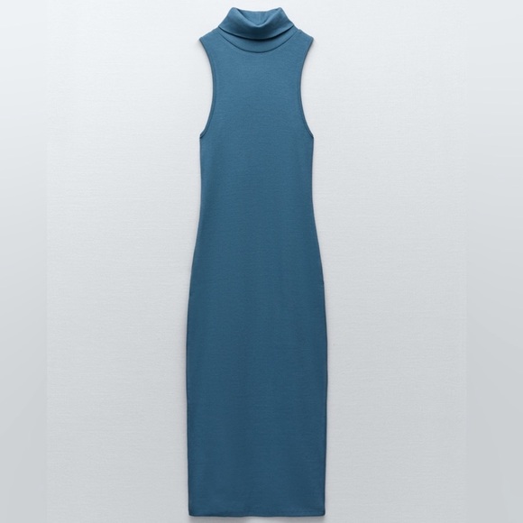🆕 ZARA Ribbed Stretchy Dress High Neckline Style. NWT - Picture 3 of 10